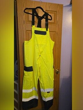Men's Hi-Vis Yellow Safety Bib Overalls with Black Trim XL 2X Maybe